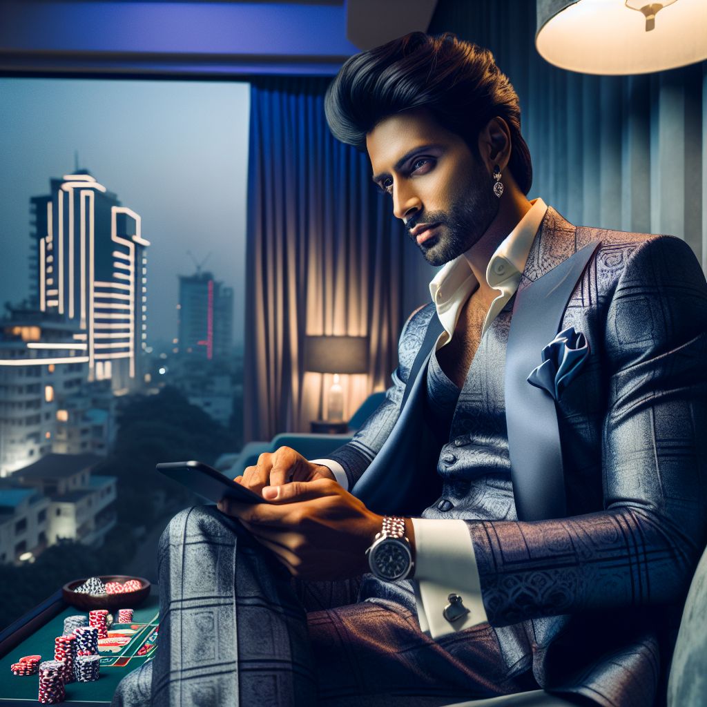 Confident player in Bangladesh reviewing live betting and casino options on a mobile screen