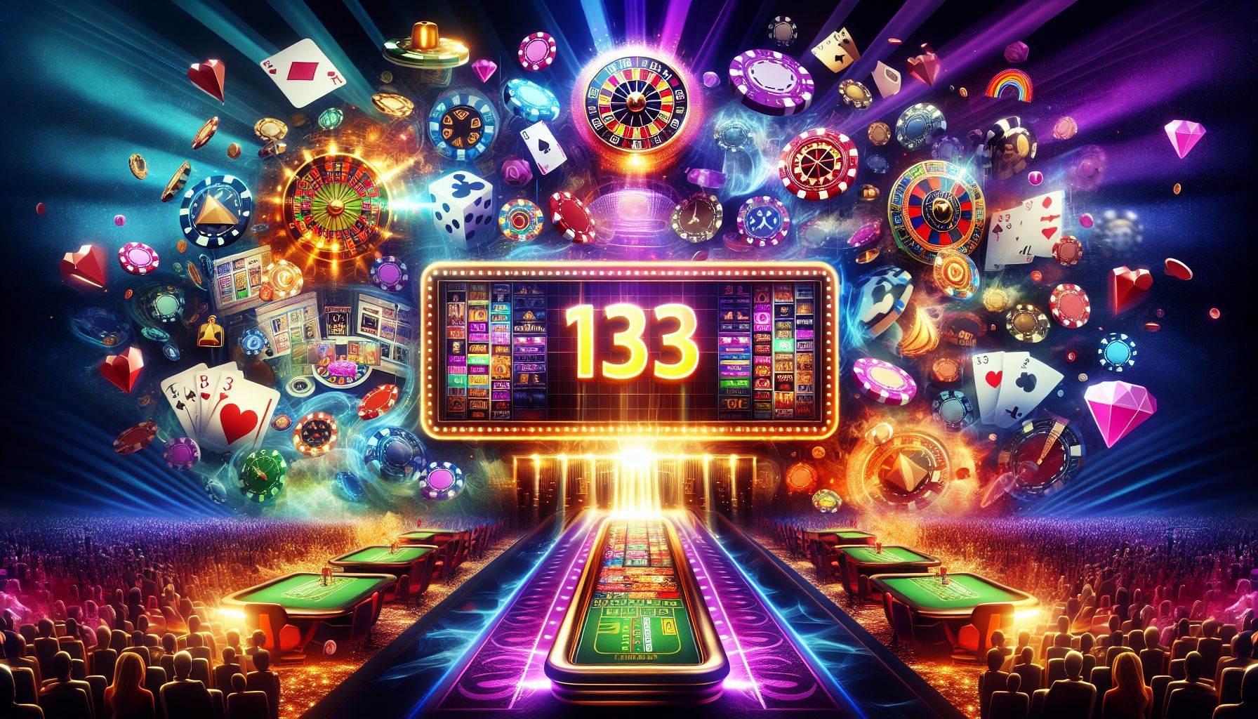 Premium 1333bet casino interface with vibrant game tiles and live table previews