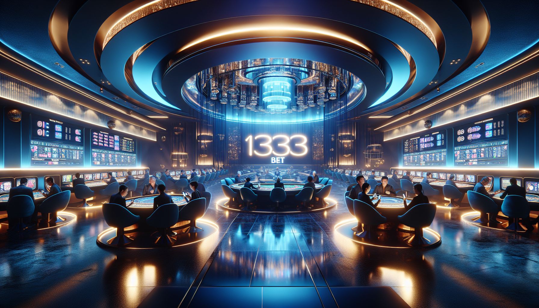 Bangladesh-focused digital casino scene with glowing screens, vivid lights and the bold 1333bet brand atmosphere