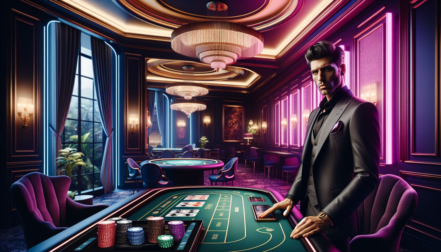 Confident player in a sleek neon-lit casino environment reflecting the fast and modern identity of 1333bet in Bangladesh